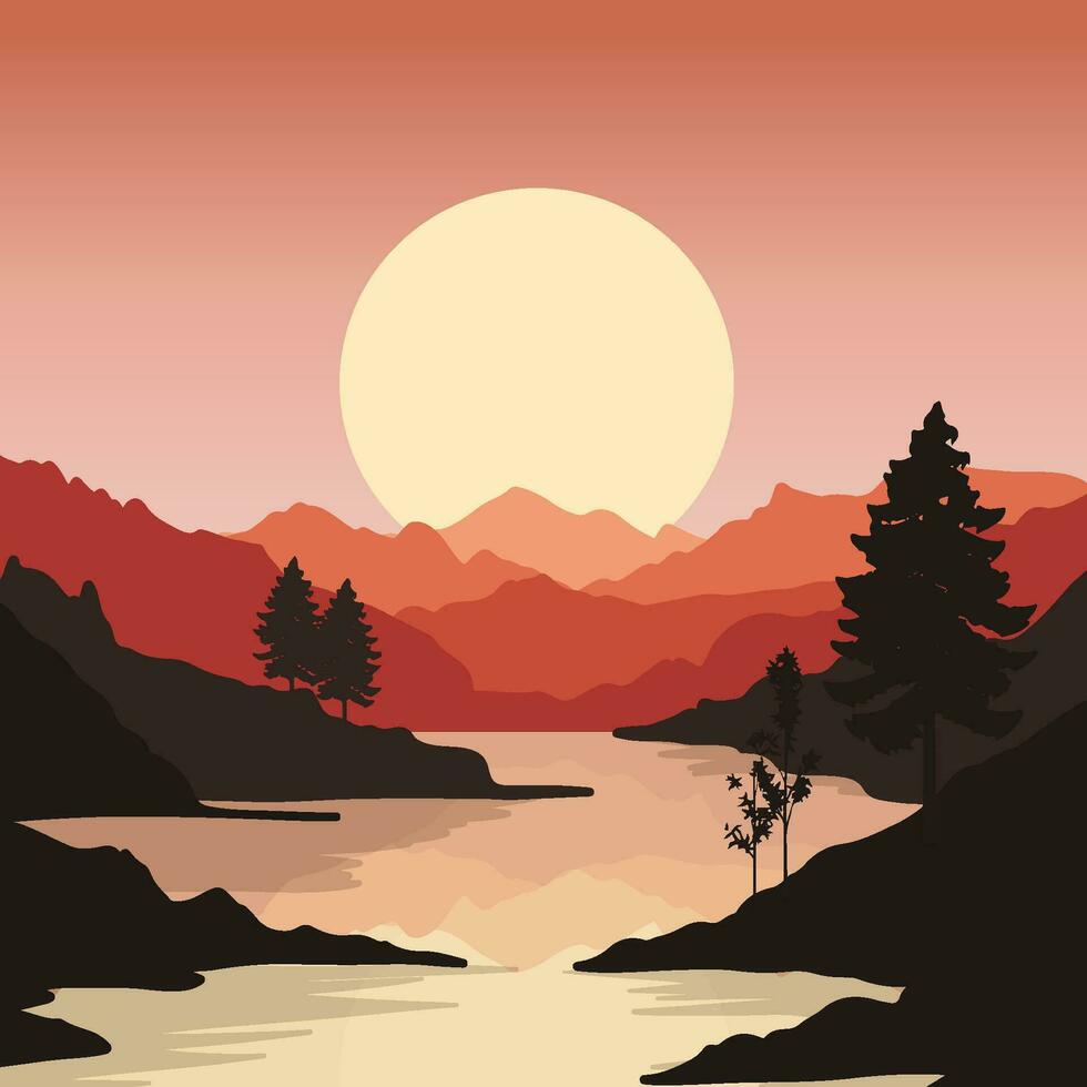 abstract landscape background with mountains and trees vector