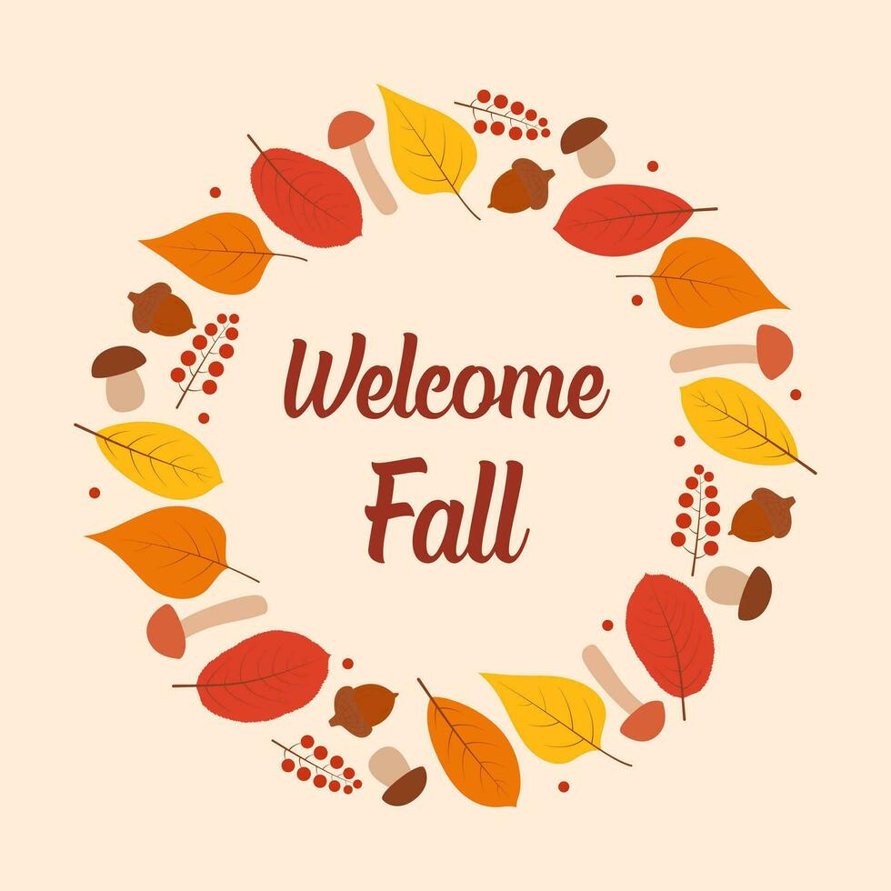 Welcome Autumn round frame vector