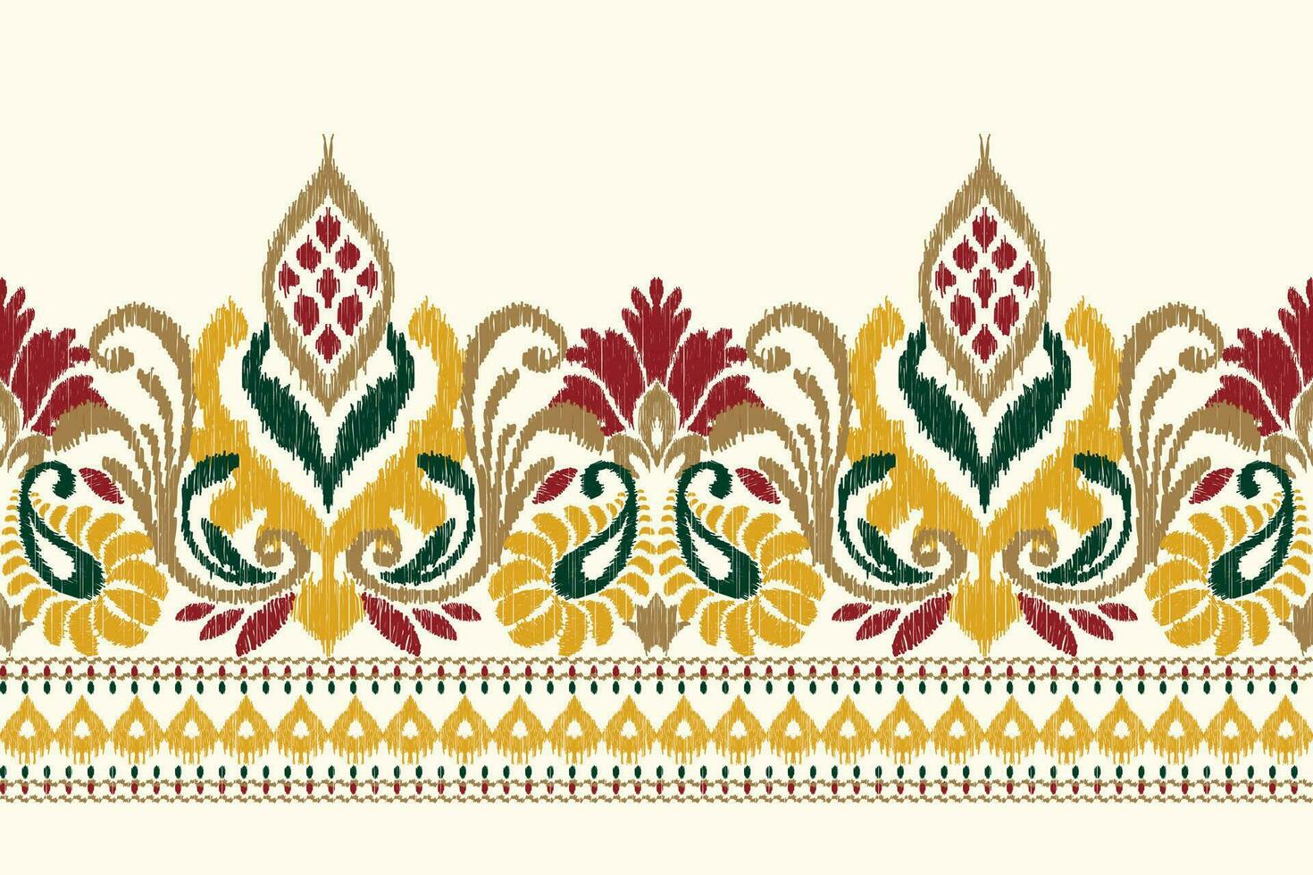 ikat floral cachemir bordado en blanco fondo.ikat étnico oriental modelo tradicional.azteca estilo resumen vector ilustración.diseño para textura,tela,ropa,envoltura,decoración,pareo,bufanda