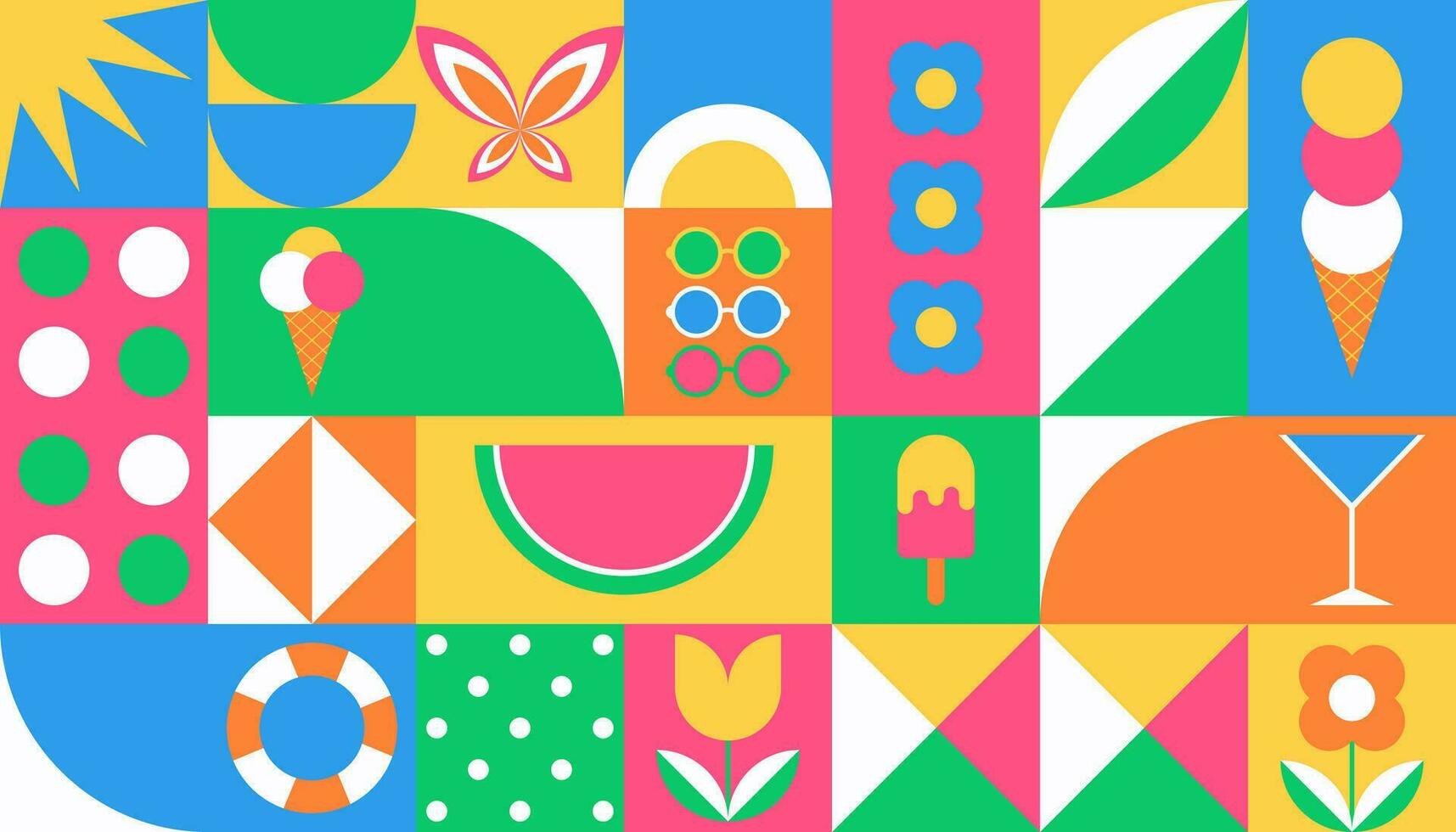 Summer colorful abstract background with simple geometric shapes. Vector illustration.