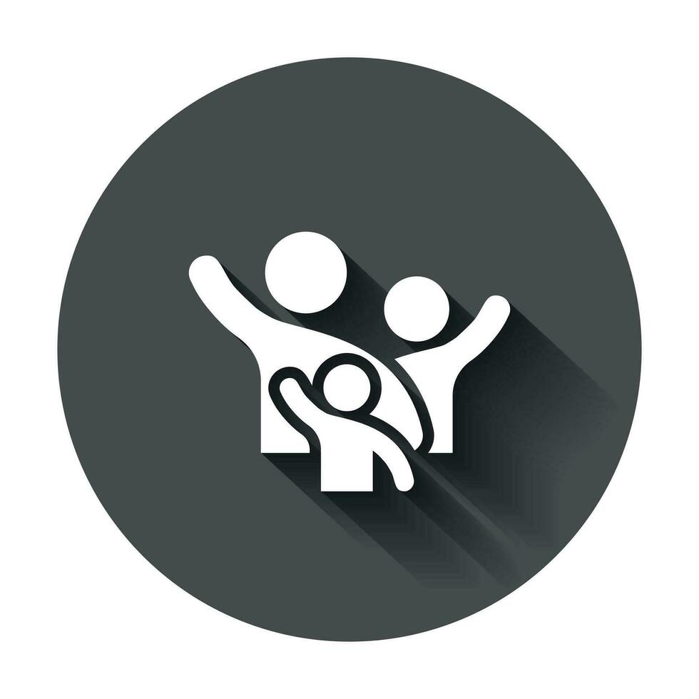 Family greeting with hand up icon in flat style. Person gesture vector illustration with long shadow. People leader business concept.