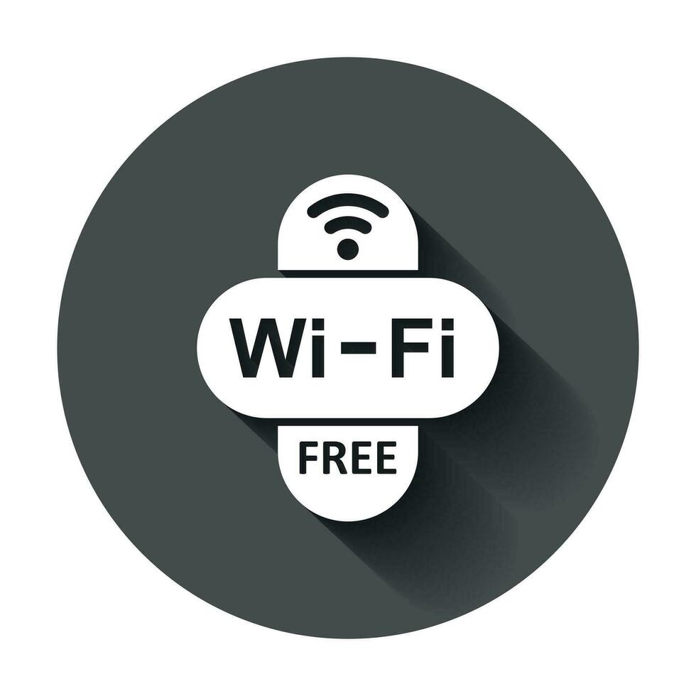 Wifi gratis Internet firmar icono en plano estilo. Wifi inalámbrico tecnología vector ilustración con largo sombra. red Wifi gratis negocio concepto.