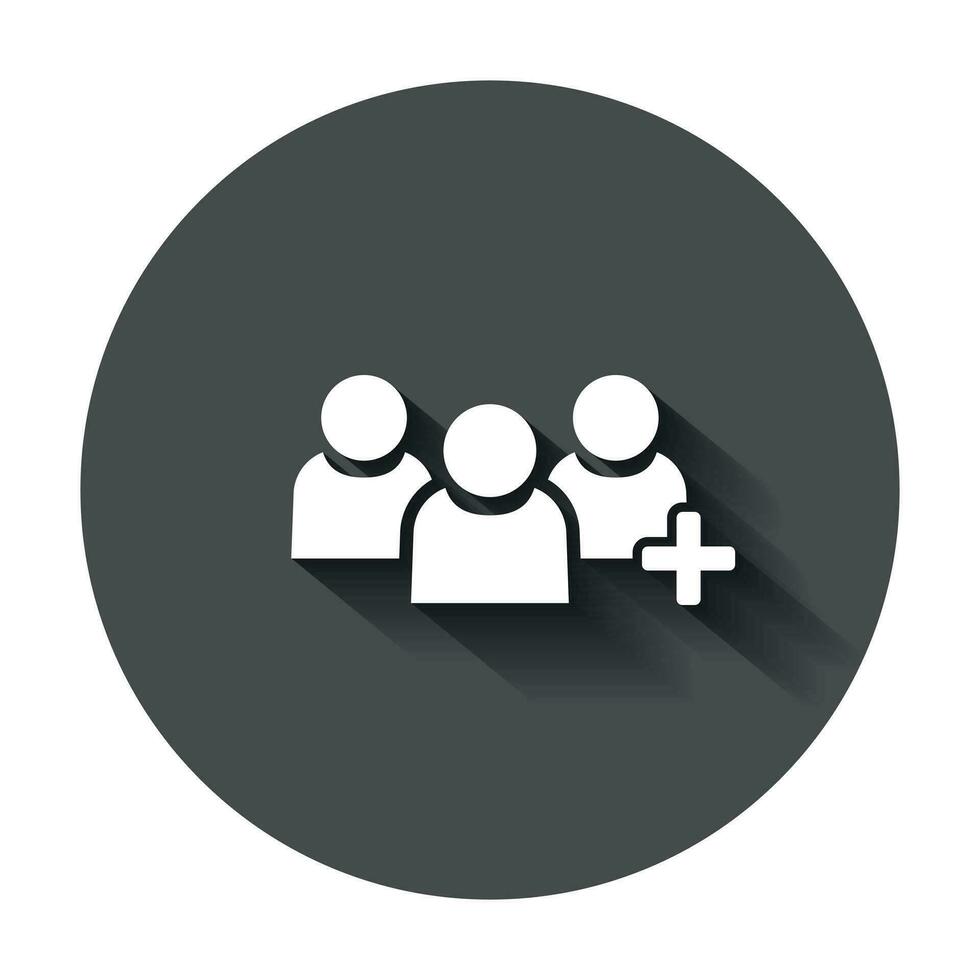 People communication user profile icon in flat style. People with plus vector illustration with long shadow. Partnership business concept.