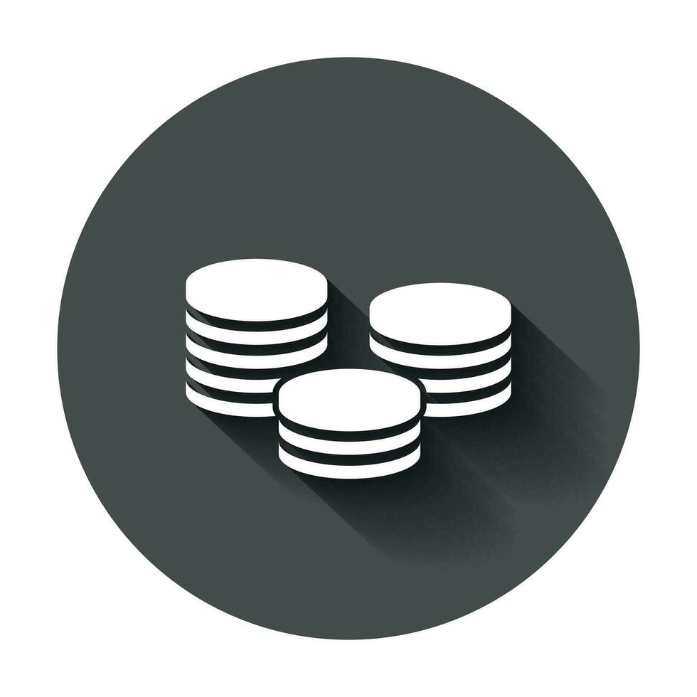 Coins stack icon in flat style. Coin cash vector illustration with long shadow. Money stacked business concept.