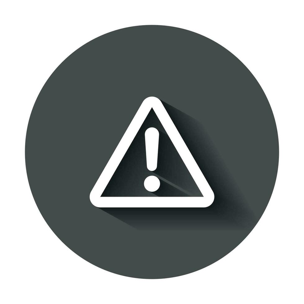 Exclamation mark icon in flat style. Danger alarm vector illustration with long shadow. Caution risk business concept.
