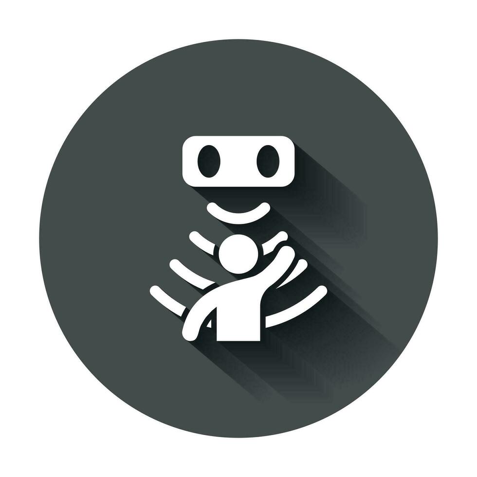 Motion sensor icon in flat style. Sensor waves with man vector illustration with long shadow. People security connection business concept.