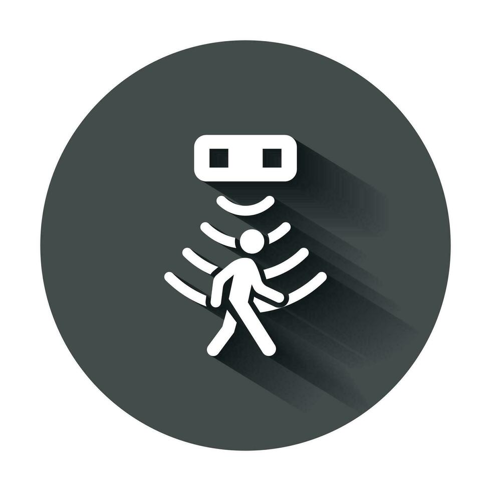 Motion sensor icon in flat style. Sensor waves with man vector illustration with long shadow. People security connection business concept.