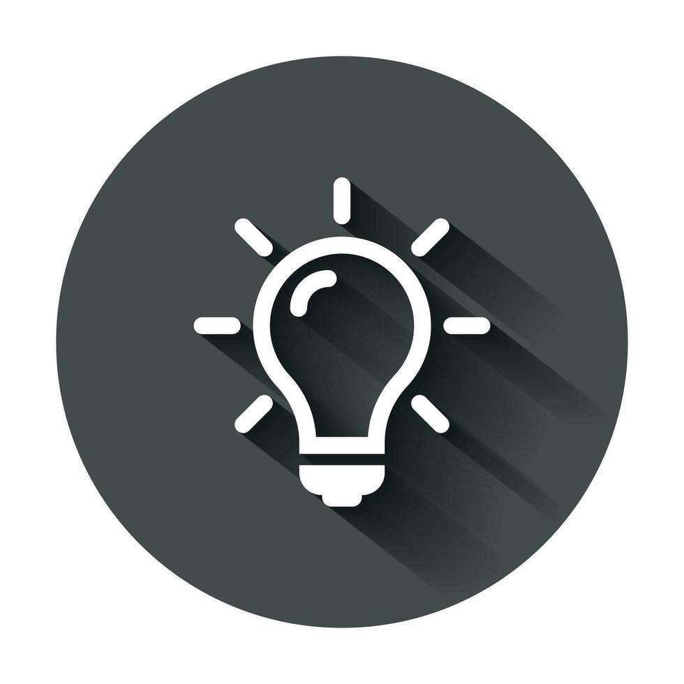 Light bulb icon in flat style. Lightbulb vector illustration with long shadow. Lamp idea business concept.