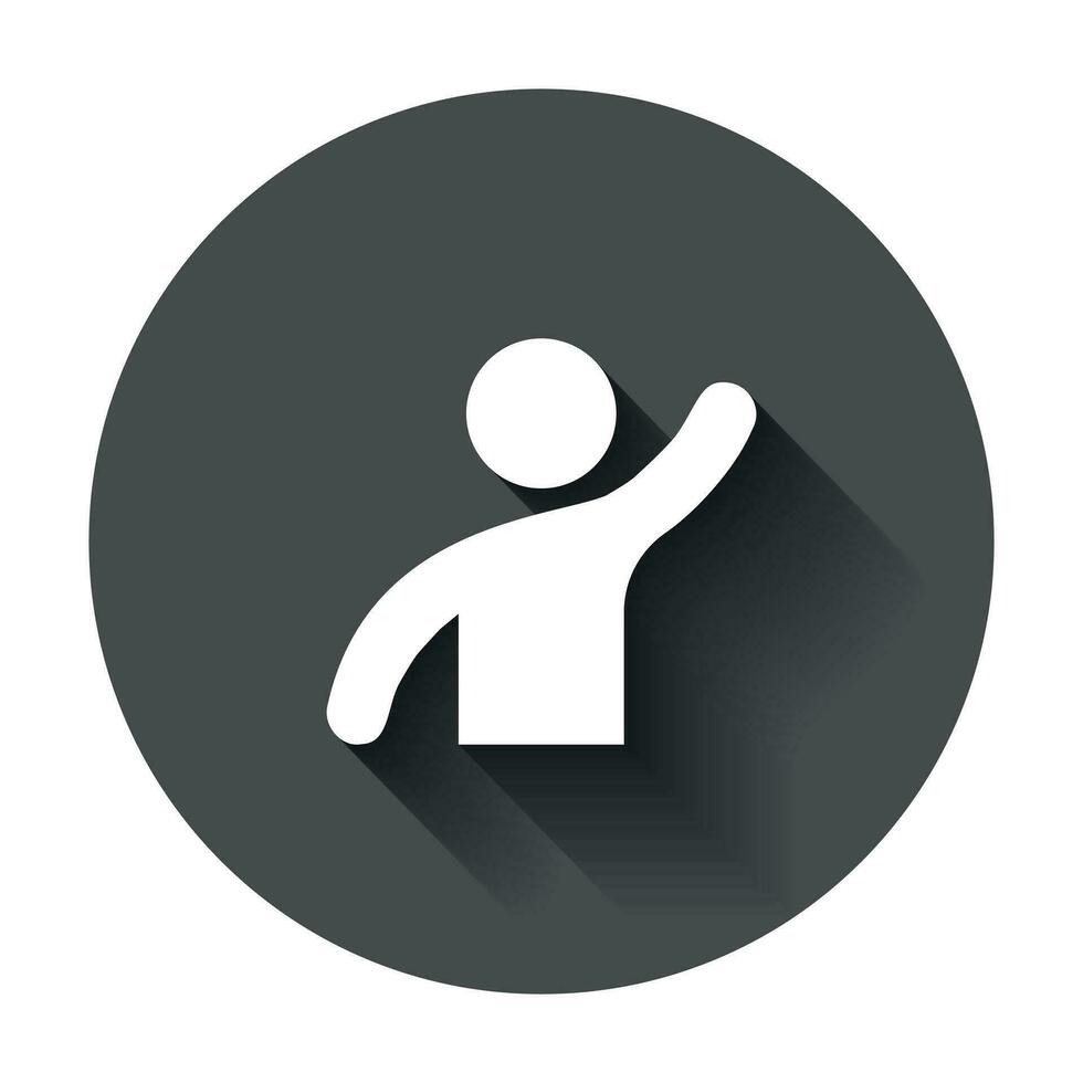 People greeting with hand up icon in flat style. Person gesture vector illustration with long shadow. People leader business concept.