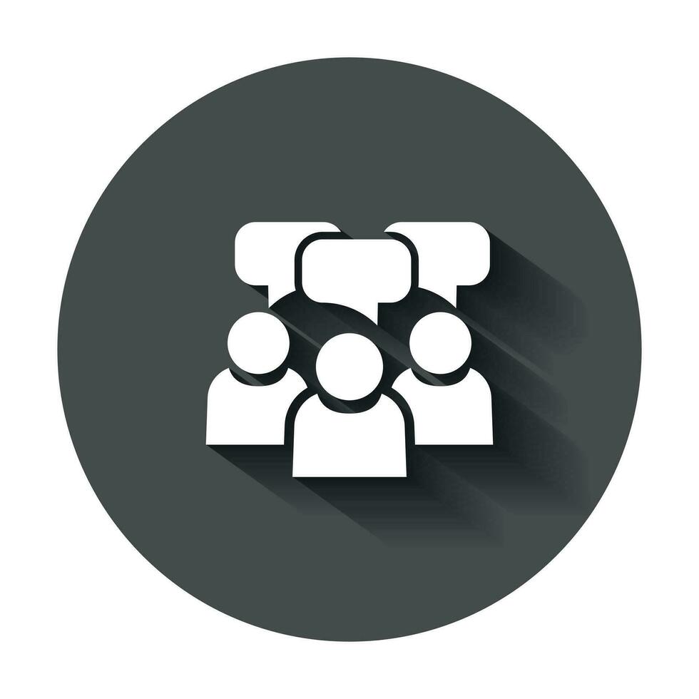 People with speech bubble icon in flat style. Business agreement vector illustration with long shadow. Partnership talk business concept.
