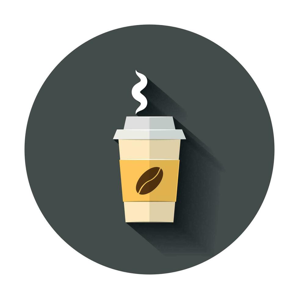 Coffee, tea cup icon in flat style. Coffee mug vector illustration with long shadow. Drink business concept.