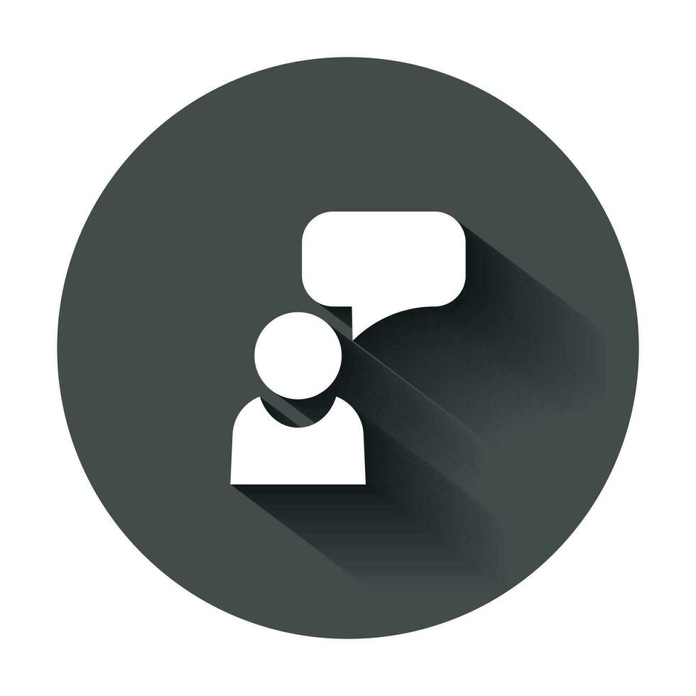 People with speech bubble icon in flat style. Business agreement vector illustration with long shadow. Partnership talk business concept.