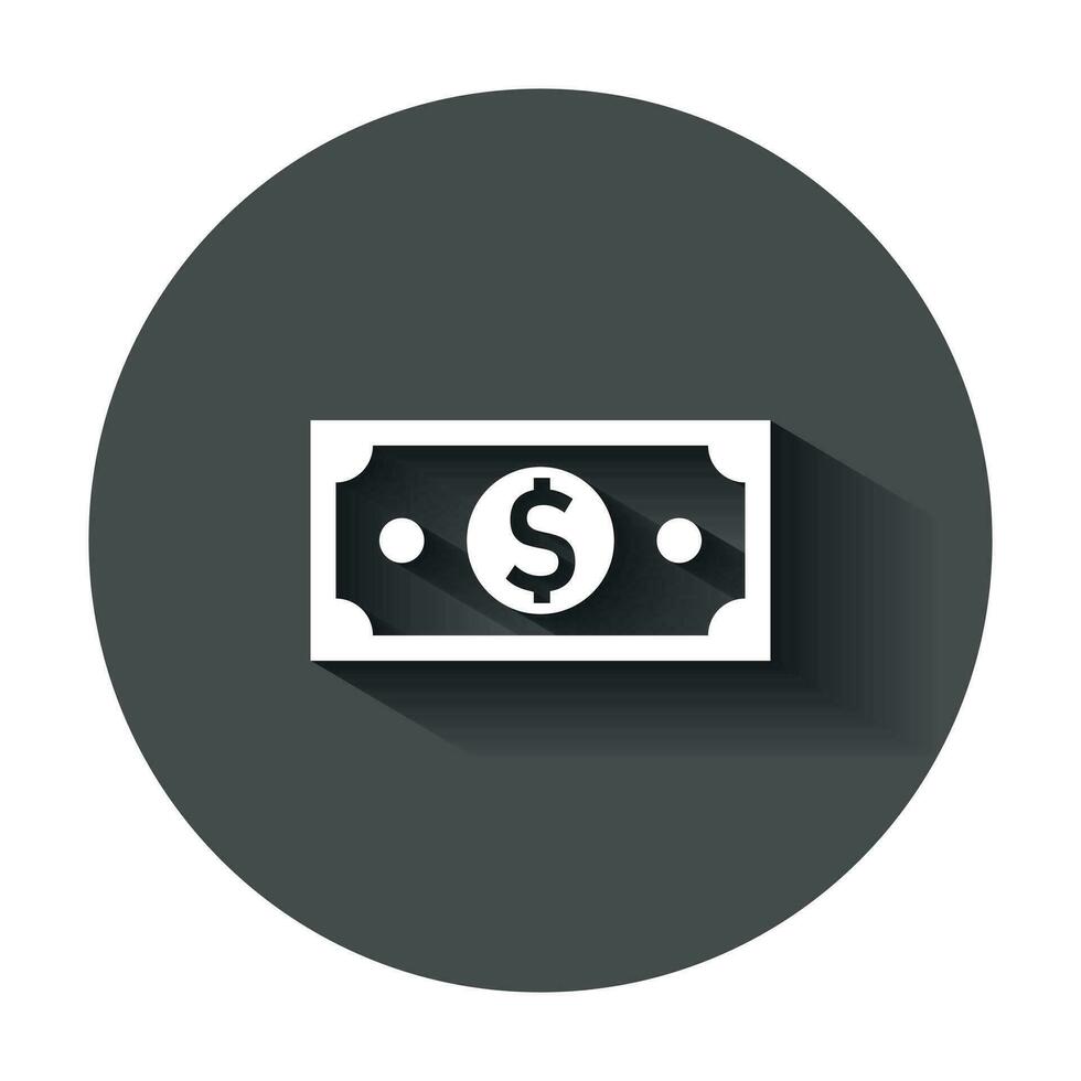 Dollar currency banknote icon in flat style. Dollar cash vector illustration with long shadow. Banknote bill business concept.