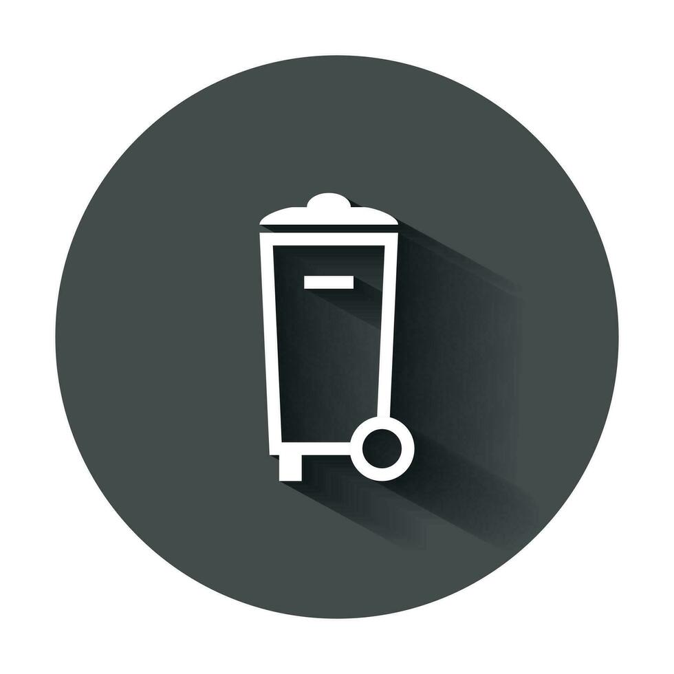 Trash bin garbage icon in flat style. Trash bucket vector illustration with long shadow. Garbage basket business concept.