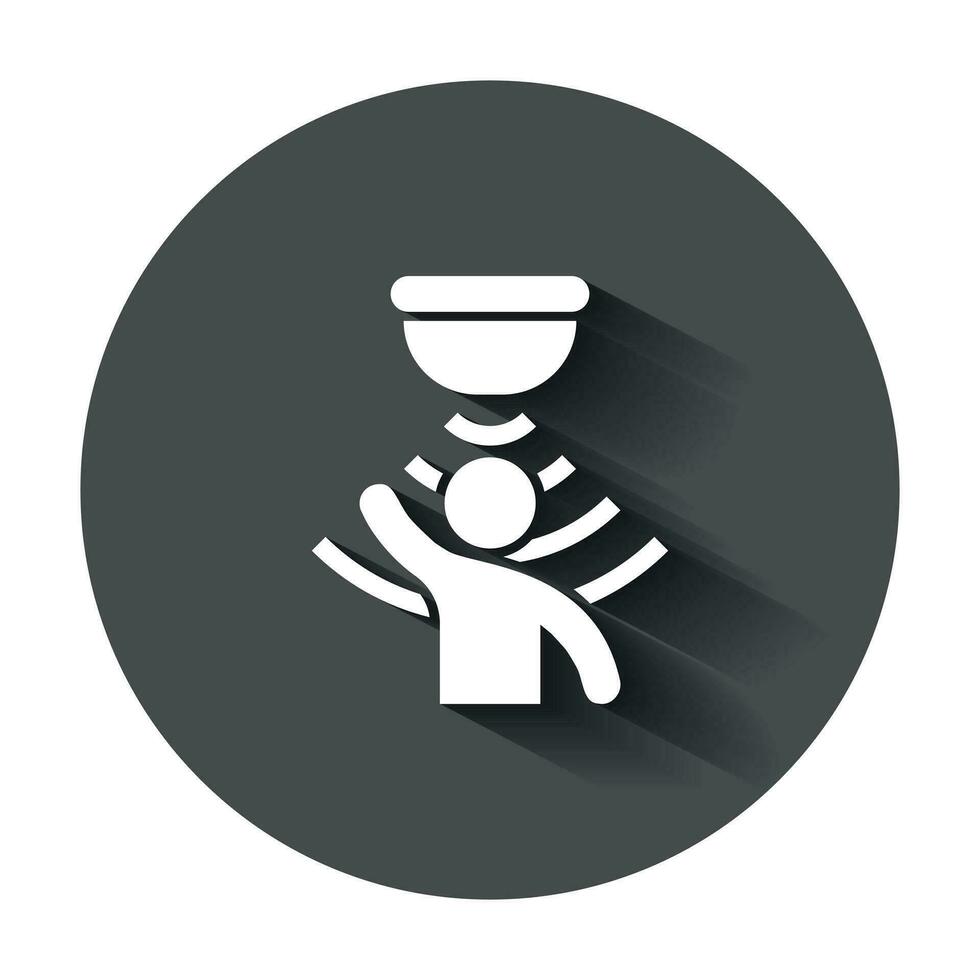 Motion sensor icon in flat style. Sensor waves with man vector illustration with long shadow. People security connection business concept.
