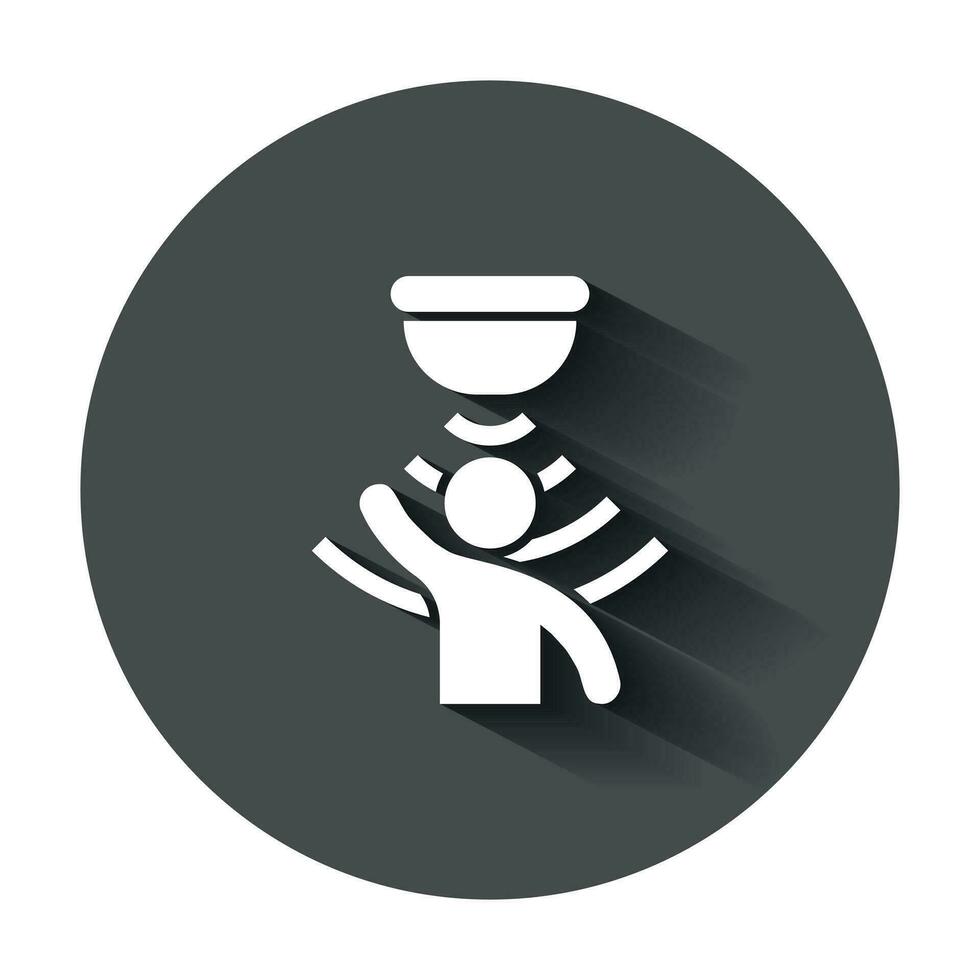 movimiento sensor icono en plano estilo. sensor olas con hombre vector ilustración con largo sombra. personas seguridad conexión negocio concepto.