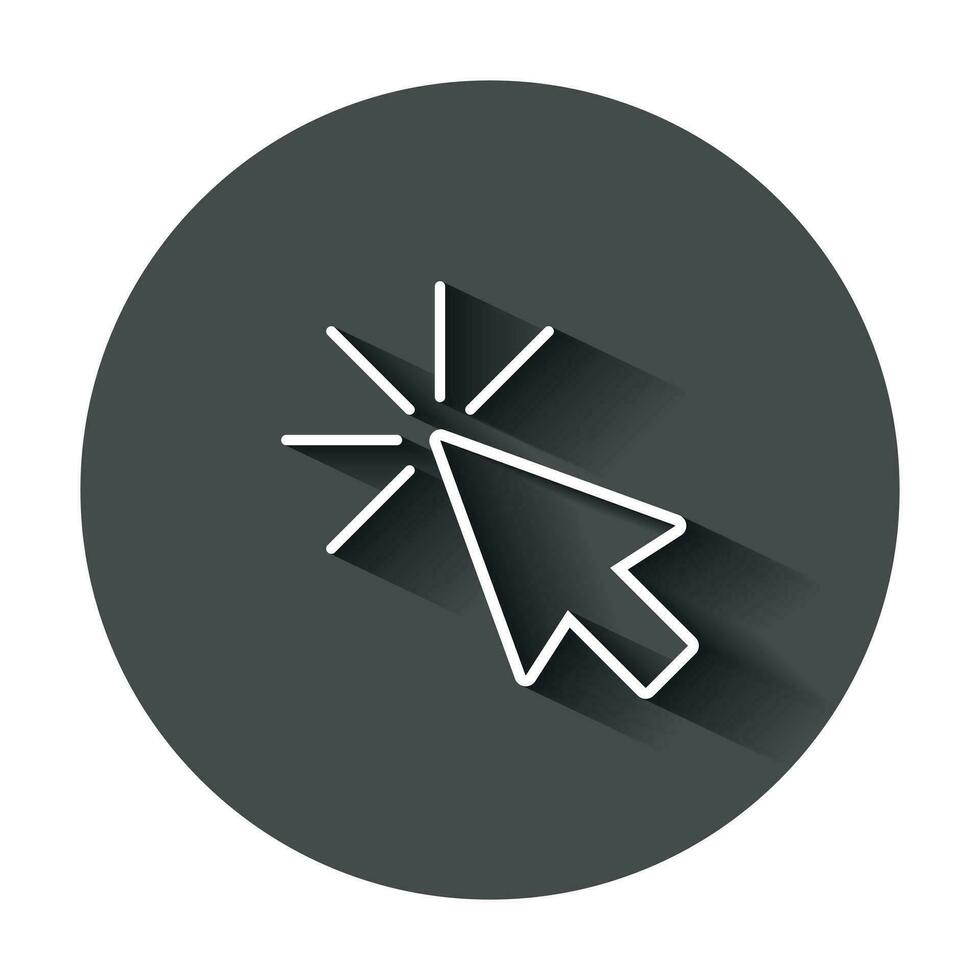 Computer mouse cursor icon in flat style. Arrow cursor vector illustration with long shadow. Mouse aim business concept.