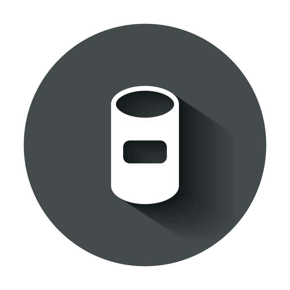 Trash bin garbage icon in flat style. Trash bucket vector illustration with long shadow. Garbage basket business concept.