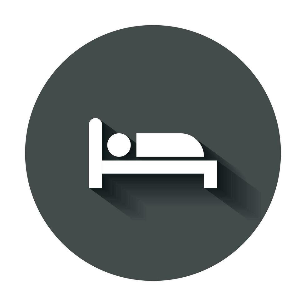 cama icono en plano estilo. dormir dormitorio vector ilustración con largo sombra. relajarse sofá negocio concepto.