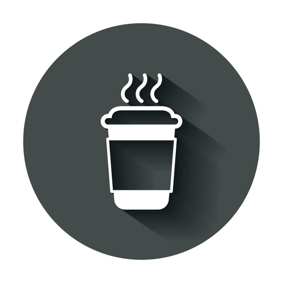 Coffee, tea cup icon in flat style. Coffee mug vector illustration with long shadow. Drink business concept.