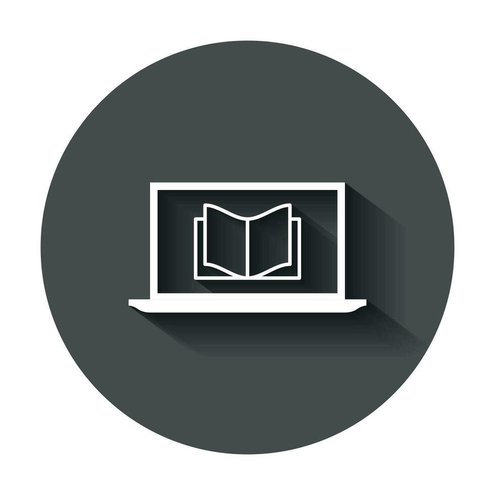 Elearning education icon in flat style. Study vector illustration with long shadow. Laptop computer online training business concept.