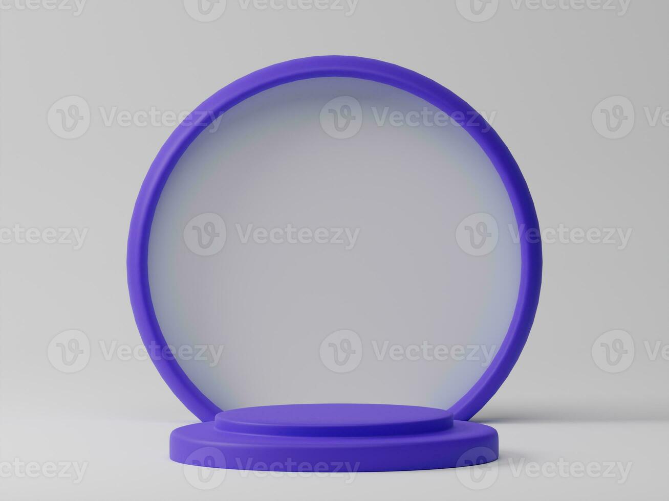 3D rendering elegant purple display podium with ring round circle backdrop on white background. Showcase display mockup template photo