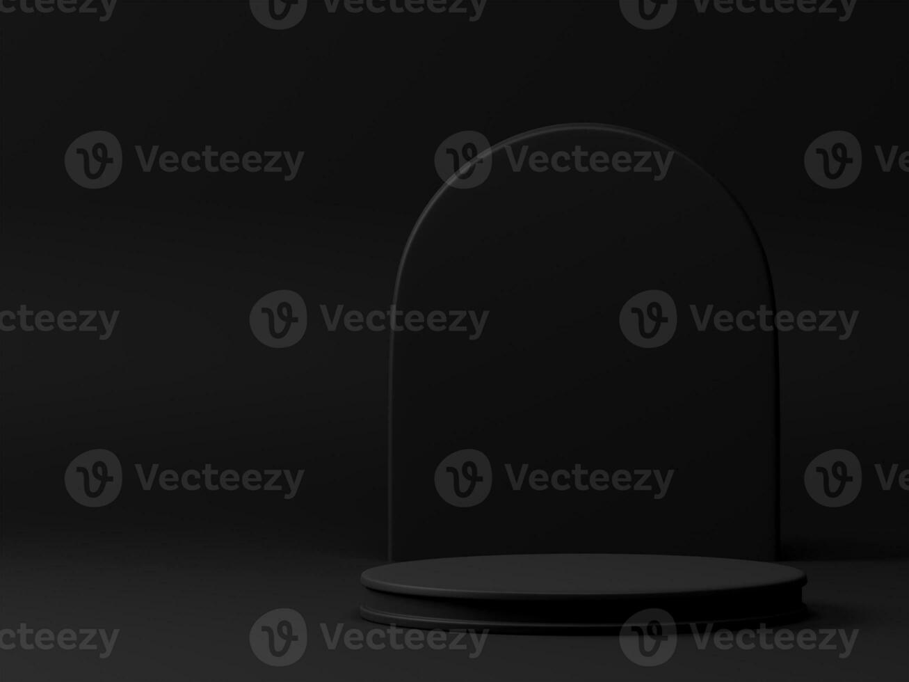 3D rendering luxury black theme cylinder pedestal or podium for product showcase display with wall panel on empty background. 3D mockup illustration photo