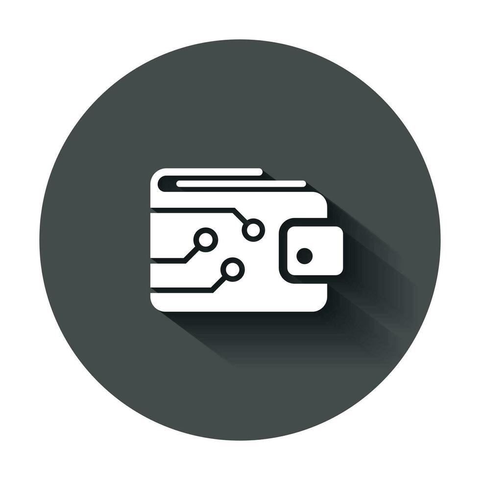 Digital wallet icon in flat style. Crypto bag vector illustration with long shadow. Online finance, e-commerce business concept.