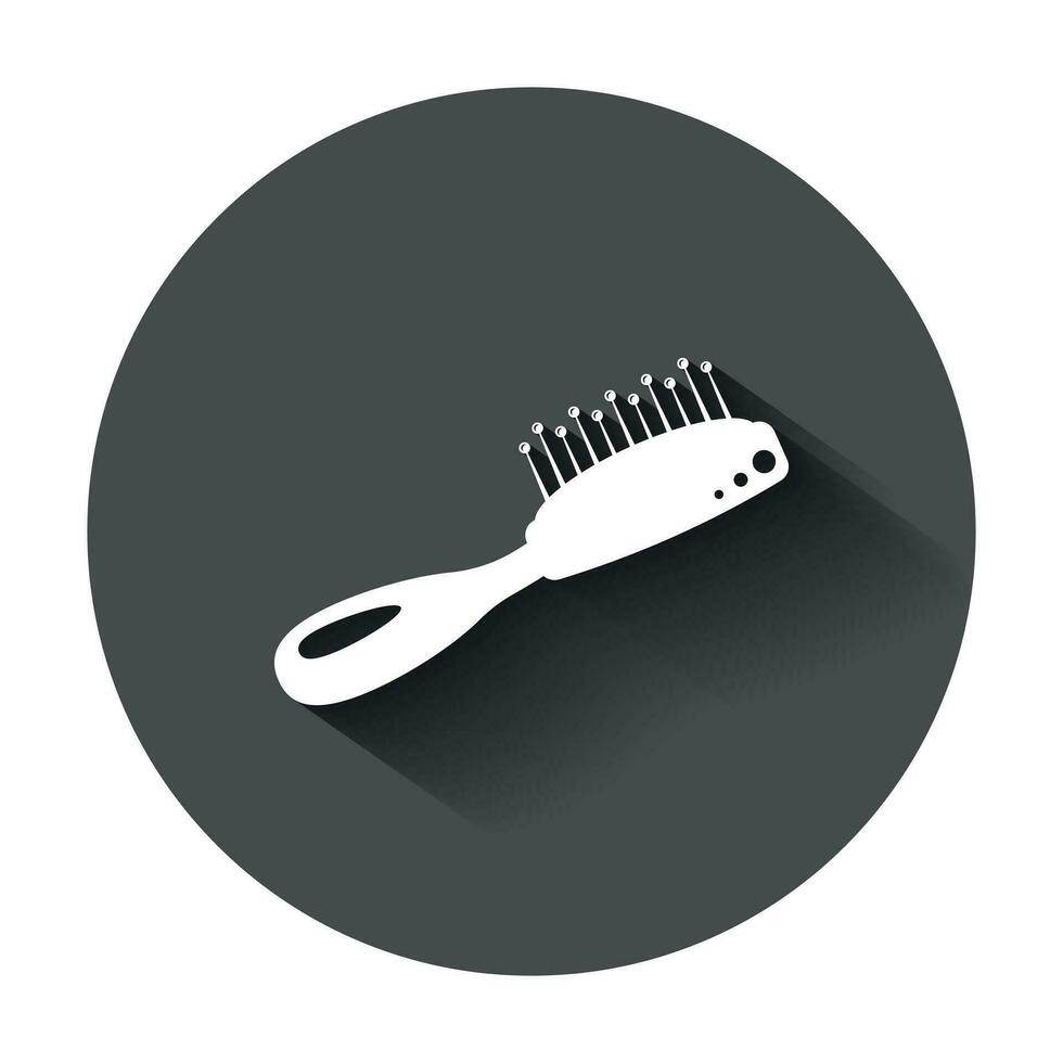 Hair brush icon in flat style. Comb accessory vector illustration with long shadow. Hairbrush business concept.