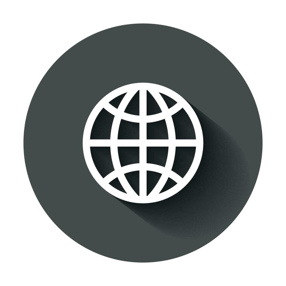 Earth planet icon in flat style. Globe geographic vector illustration with long shadow. Global communication business concept.