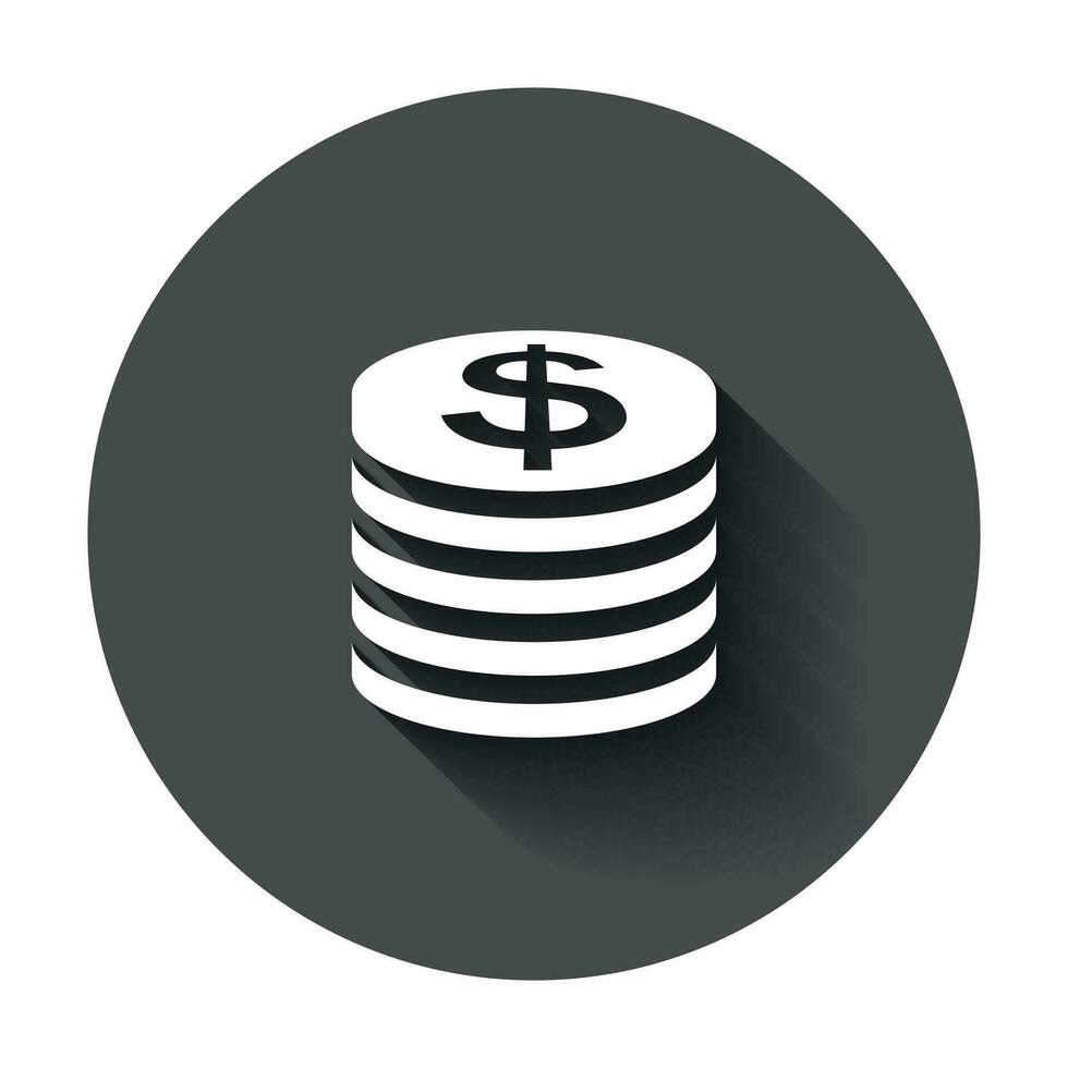 Coins stack icon in flat style. Dollar coin vector illustration with long shadow. Money stacked business concept.