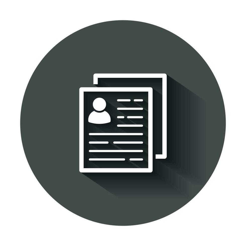 Resume icon in flat style. Contract document vector illustration with long shadow. Resume business concept.