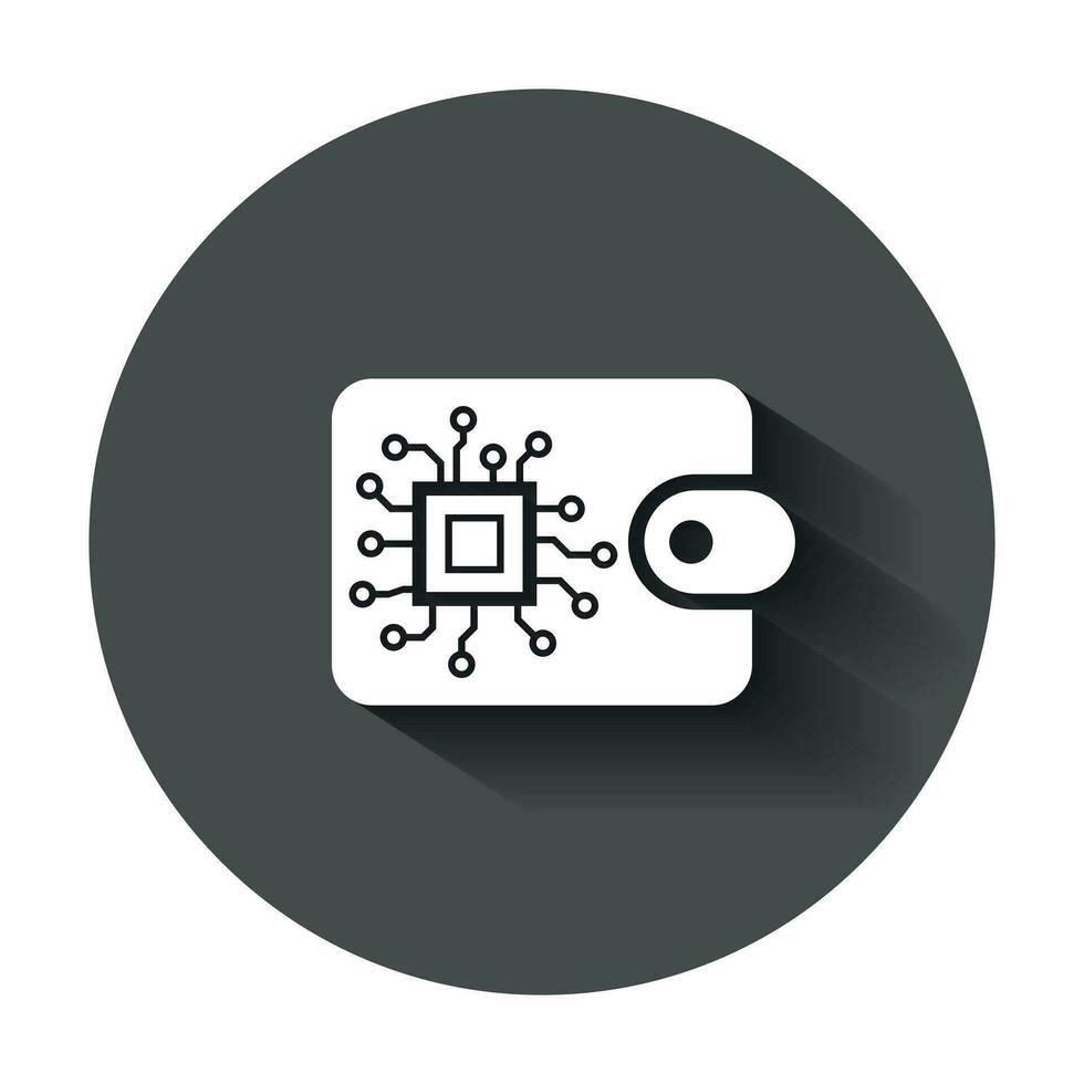 Digital wallet icon in flat style. Crypto bag vector illustration with long shadow. Online finance, e-commerce business concept.