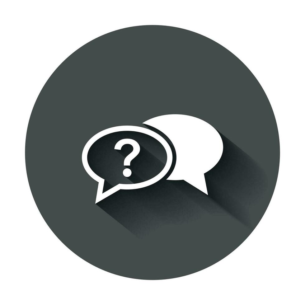 Question mark icon in flat style. Discussion speech bubble vector illustration with long shadow. Question business concept.