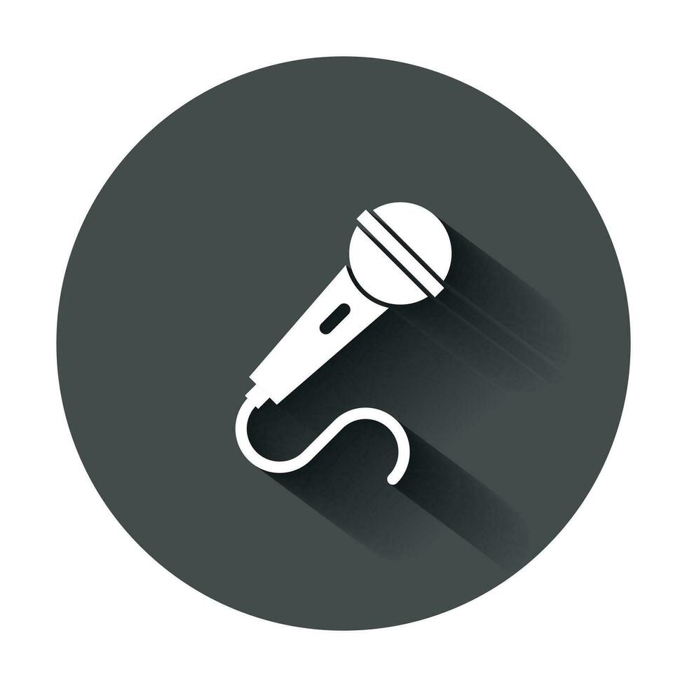 Microphone icon in flat style. Mic broadcast vector illustration with long shadow. Microphone mike speech business concept.