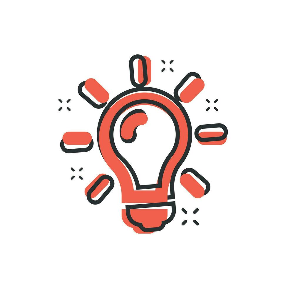 Light bulb icon in comic style. Lightbulb vector cartoon illustration pictogram. Lamp idea business concept splash effect.