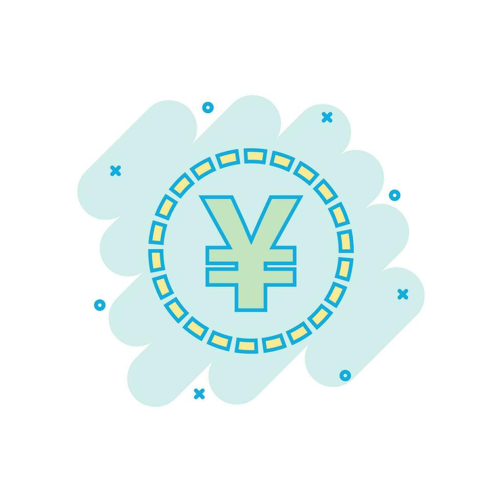 Vector cartoon yen, yuan money currency icon in comic style. Yen coin concept illustration pictogram. Asia money business splash effect concept.