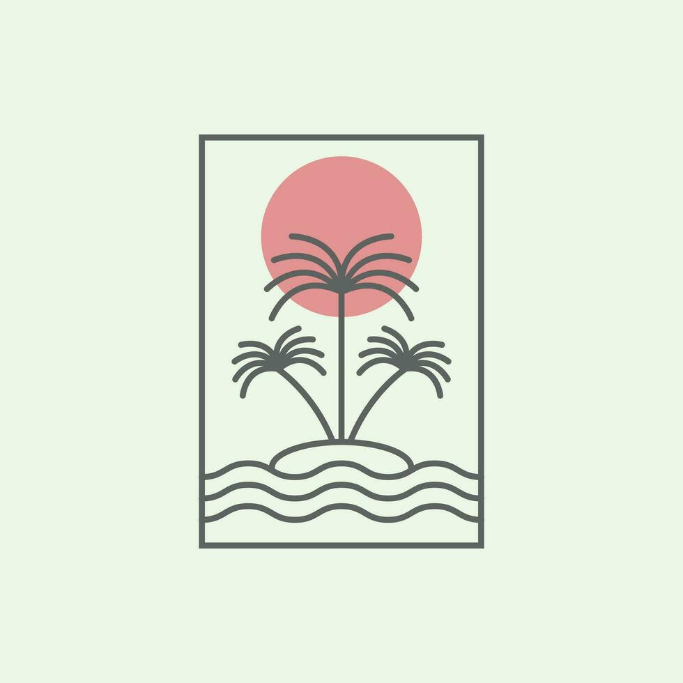 sea paradise line art logo minimalist illustration icon design vector