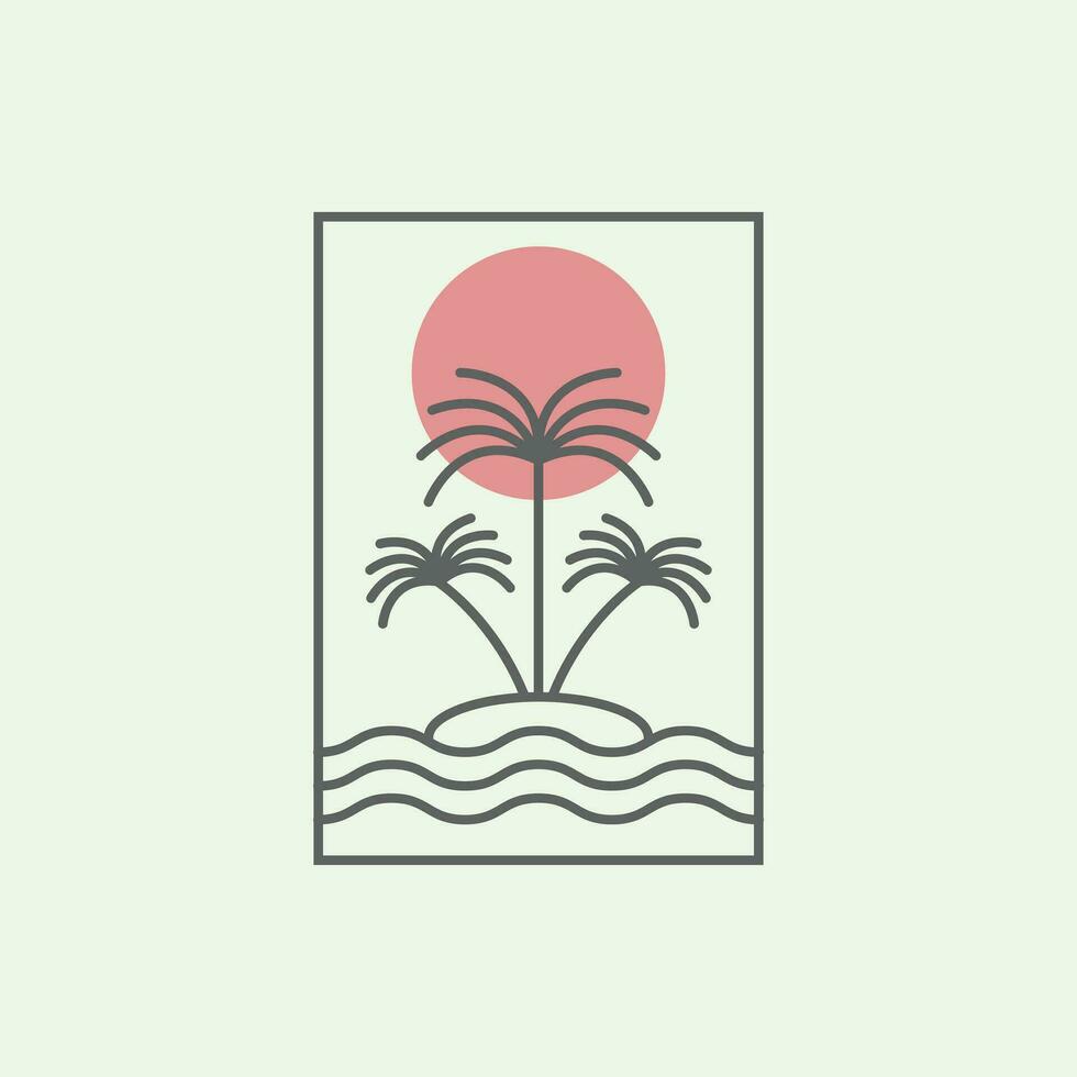 sea paradise line art logo minimalist illustration icon design vector