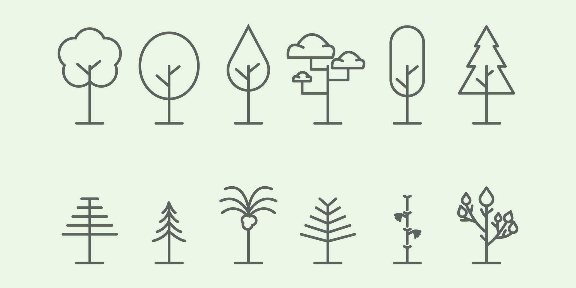 set natural tree minimalist design line art logo icon in forest vector