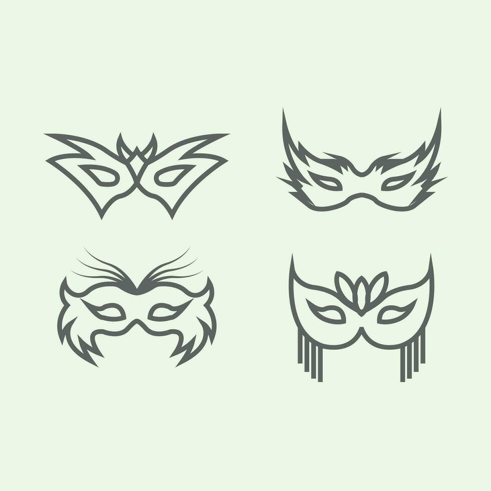 set carnival mask line art logo vector illustration design minimalist in the party