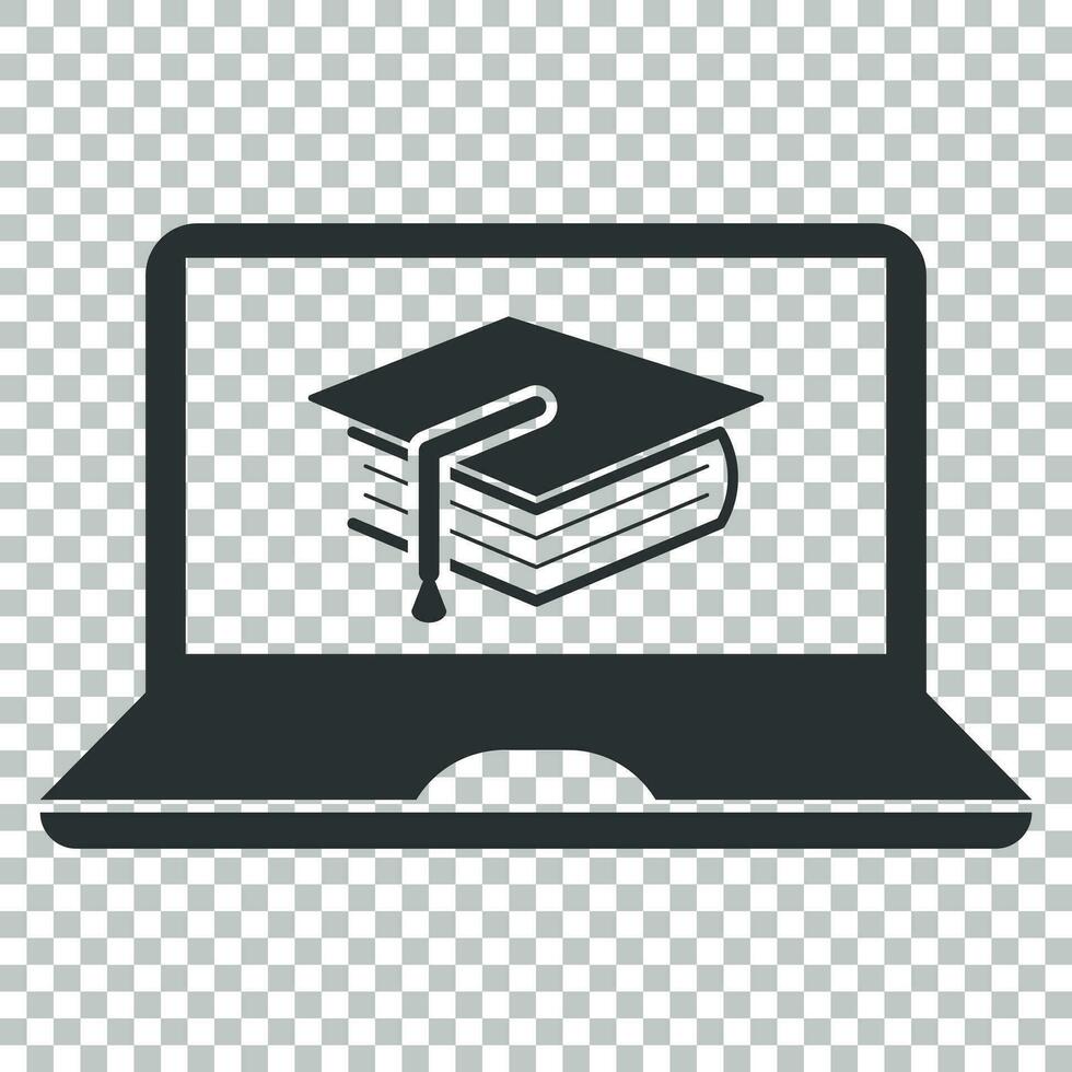 Elearning education icon in flat style. Study vector illustration on isolated background. Laptop computer online training business concept.