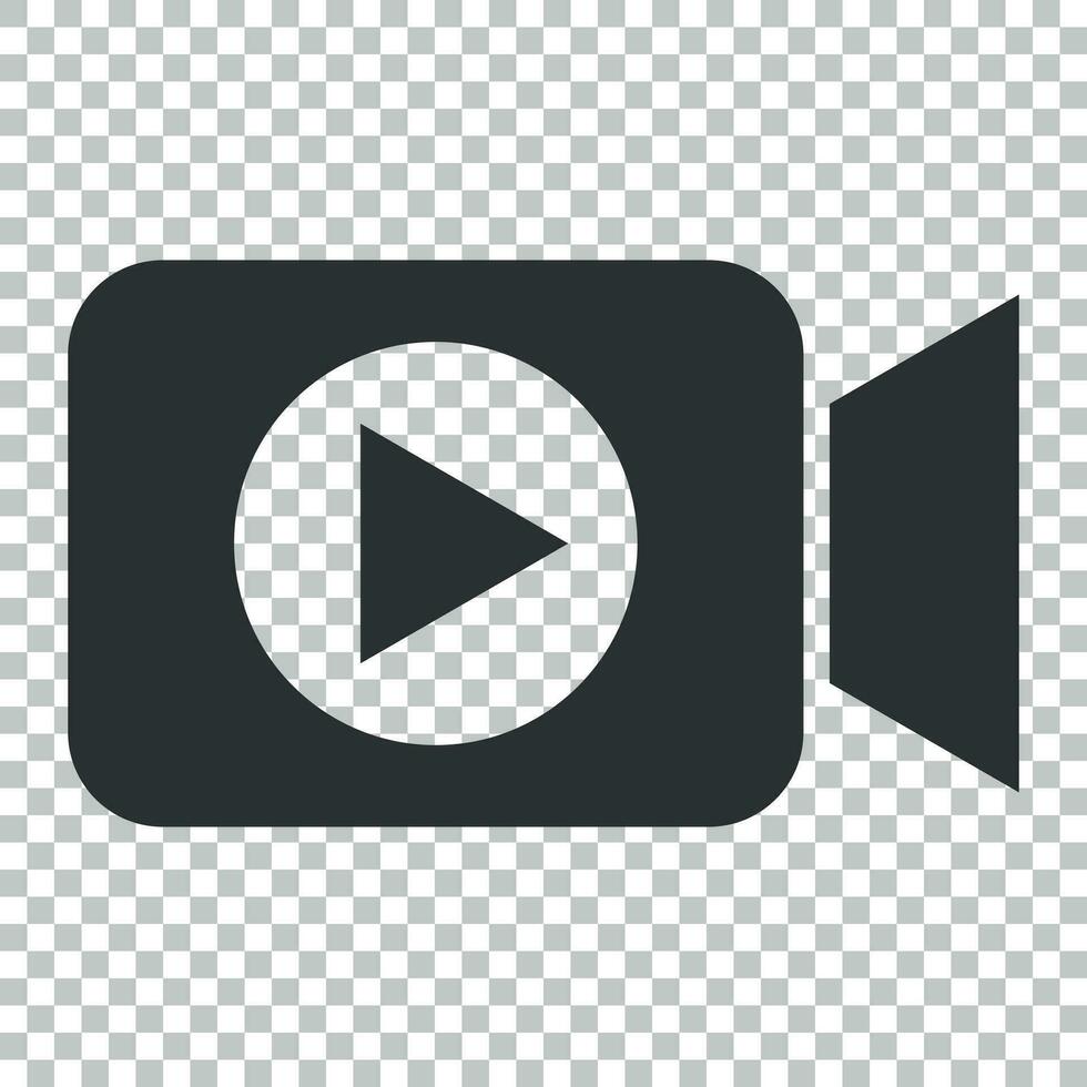 Video camera icon in flat style. Movie play vector illustration on isolated background. Video streaming business concept.