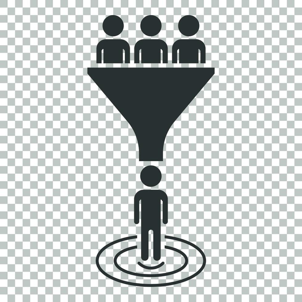 Lead management icon in flat style. Funnel with people vector illustration on isolated background. Target client business concept.