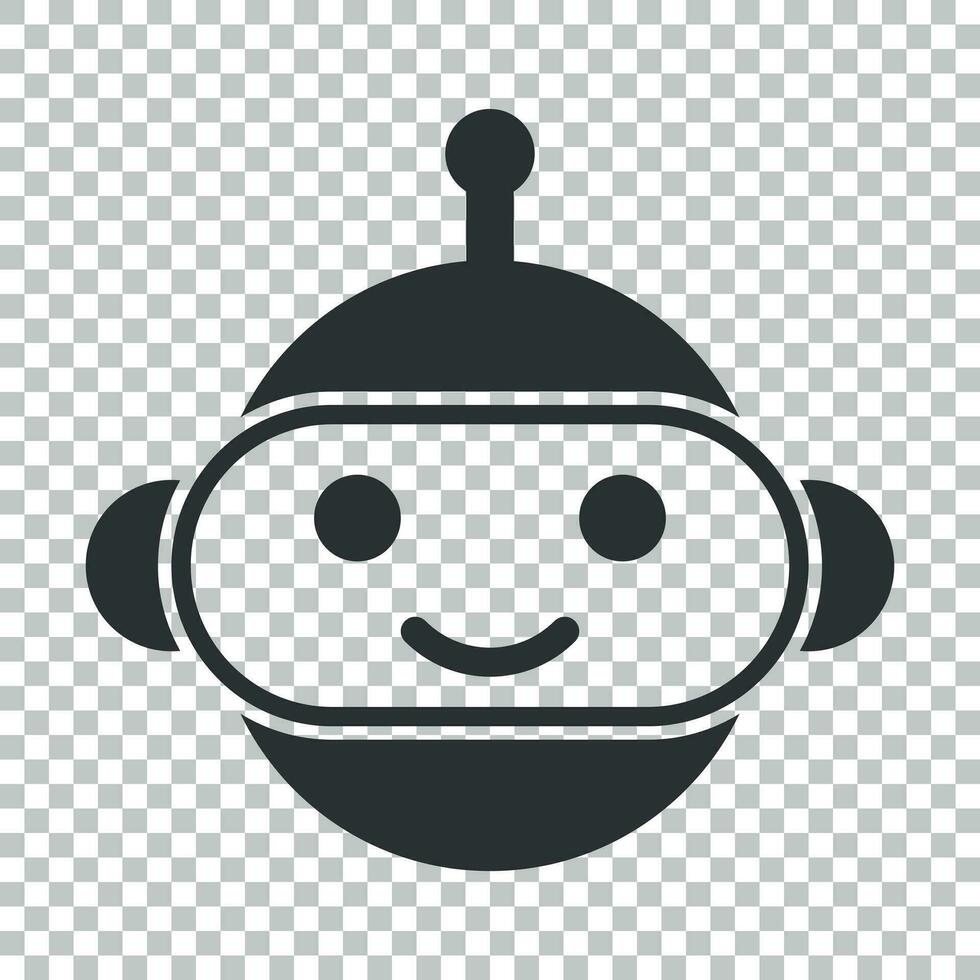 Cute robot chatbot icon in flat style. Bot operator vector illustration on isolated background. Smart chatbot character business concept.