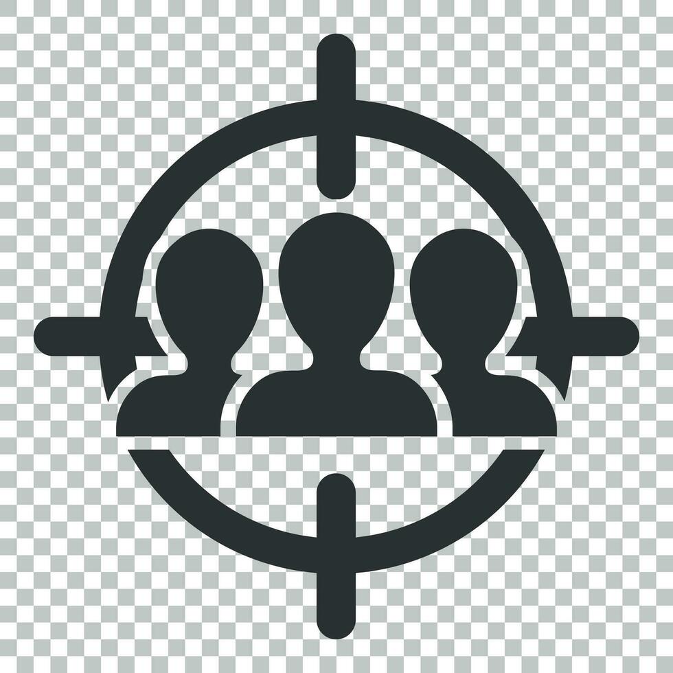 Target audience icon in flat style. Focus on people vector illustration on isolated background. Human resources business concept.