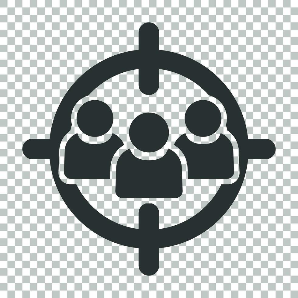 Target audience icon in flat style. Focus on people vector illustration on isolated background. Human resources business concept.