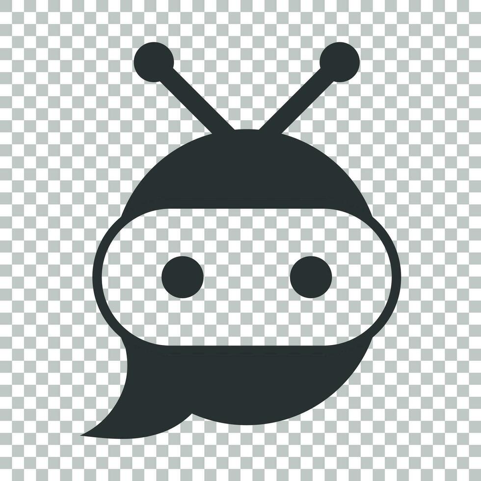 Cute robot chatbot icon in flat style. Bot operator vector illustration on isolated background. Smart chatbot character business concept.
