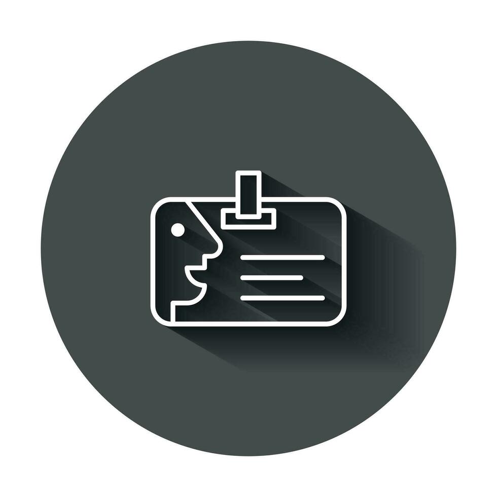 Id card icon in flat style. Identity badge vector illustration with long shadow. Access cardholder people business concept.