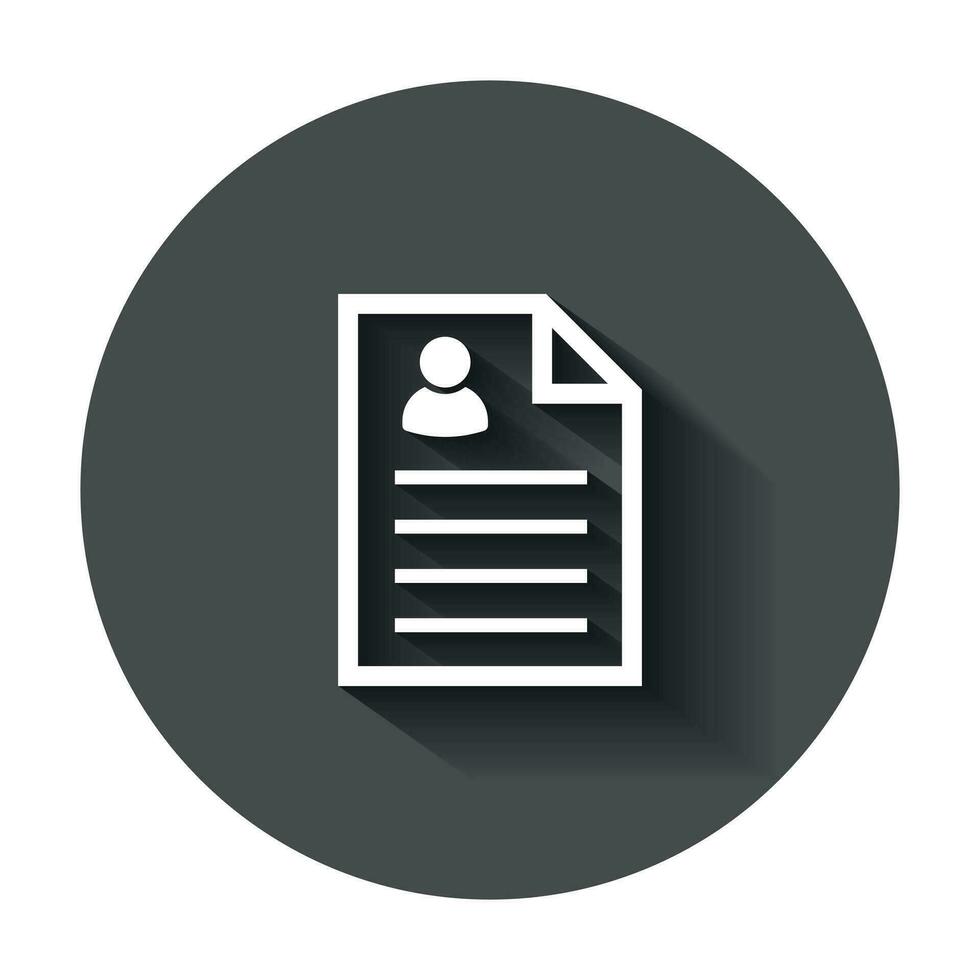 Resume icon in flat style. Contract document vector illustration with long shadow. Resume business concept.